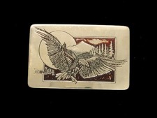 TB15133 VINTAGE 1970s  BALD EAGLE  COMMEMORATIVE ART SOLID BRASS BELT BUCKLE