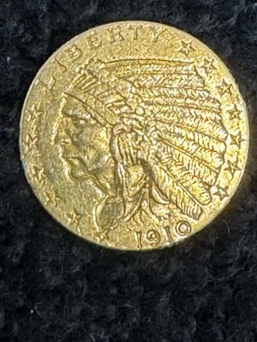 1910 $2.5 Dollar Indian Head Eagle United States Gold Coin AU Condition Good