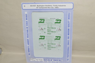 #ad N scale decals Microscale 60 4157 Burlington Northern Trinity 67#x27; box reefer car $3.00