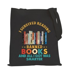 POFULL Banned Books Week Gift I Survived Reading Large, Tote Bag 