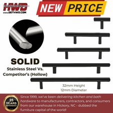 T-Bar Pulls Black Modern Kitchen Cabinet Knobs Bath Drawer SOLID Stainless 