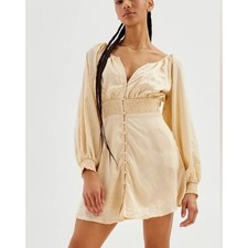 Urban Outfitters Phoebe Corset Shirt Dress Satin Cream Women's Medium Mini