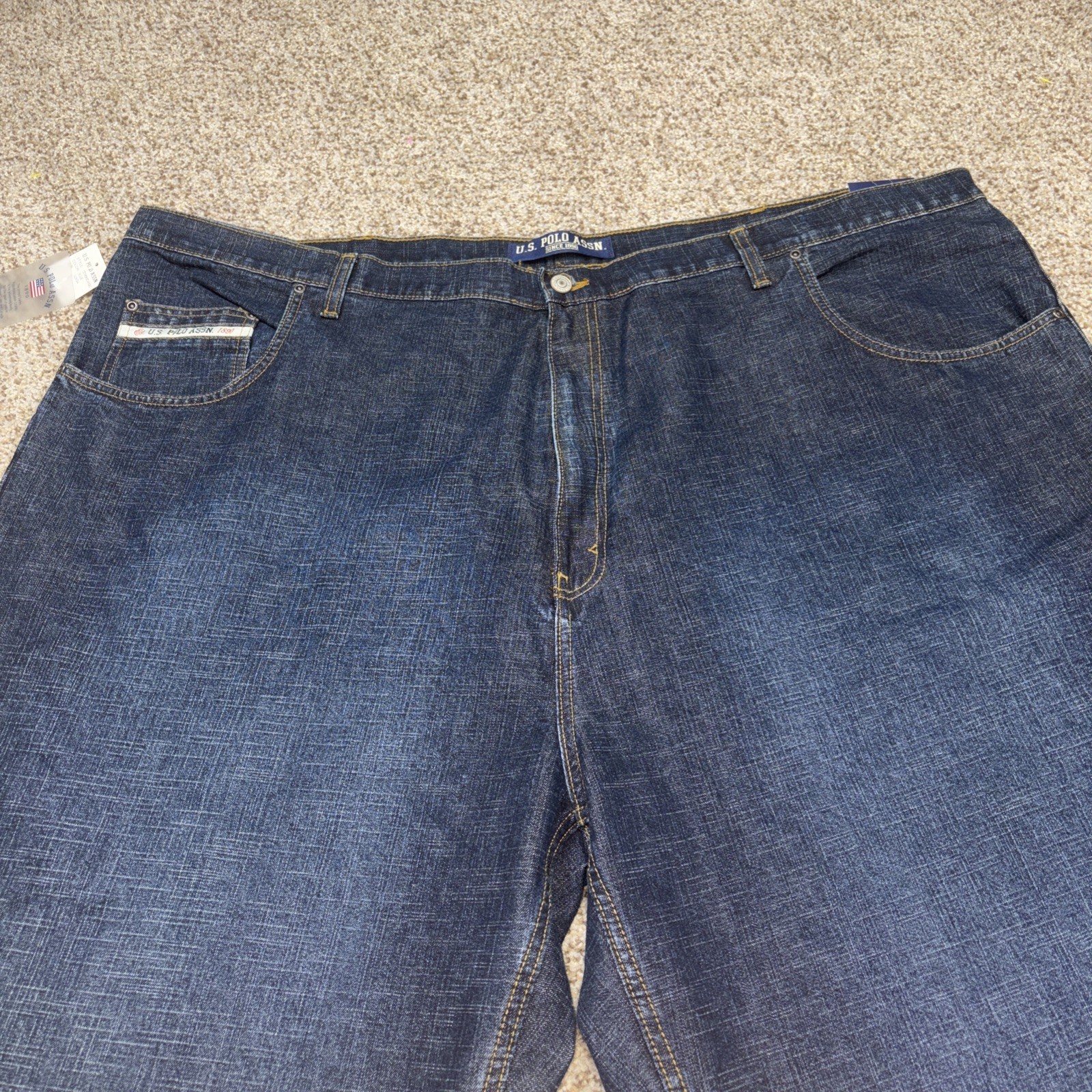 U.S. Polo Assn Jeans Mens 52x34 Denim Dark Wash Vtg Fits 51 X 34 NEW - View 6