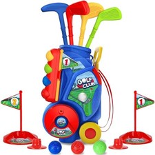 Toddler Golf Set, Kids Golf Cart with 4 Clubs  8 Balls, Indoor Outdoor Blue