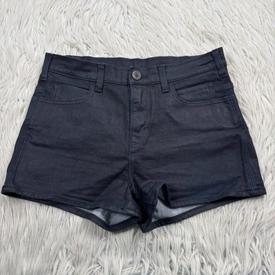 Skar Gorn Women's 28 Dark Wash Coated Denim Shorts Black Glaze Grunge Goth