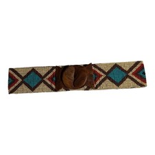 VTG Statement Beaded Belt Stretch Wood SW Boho Women 30-35" 70s 80s Retro Hippie
