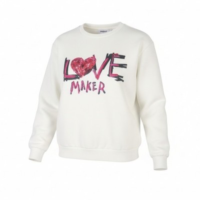 DESIGUAL Maker Damen Sweatshirt S weiß Glitzer bestickt Crew Pull On *