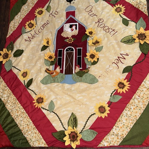 Susan Winget 3D Sunflowers Chicken Barn Lap Quilt Country Farmhouse To Our Roost - Picture 5 of 19