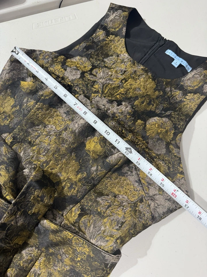 Antonio Melani Dress Sheath Women's 2 Mermaid Gown Sleeveless Jacquard Belt Gold - Image 3 of 4