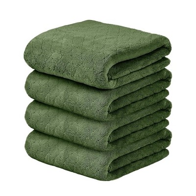 JML Pack of 4 Bath Towels, 30''x60'', Large 4 Towel Set, Grid Olive-green