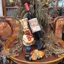 Portabotellas de Vino Chef Italiano Vintage con Frutas y Pan 13" de Alto