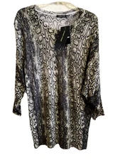 Jeanne Pierre Women's XL Cashmere Infused Olive Python Lightweight Sweater NEW