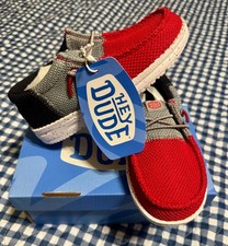NWT Hey Dude Wally Tri T Varsity Mesh Casual Shoes, Red/Grey, Toddler Size 10
