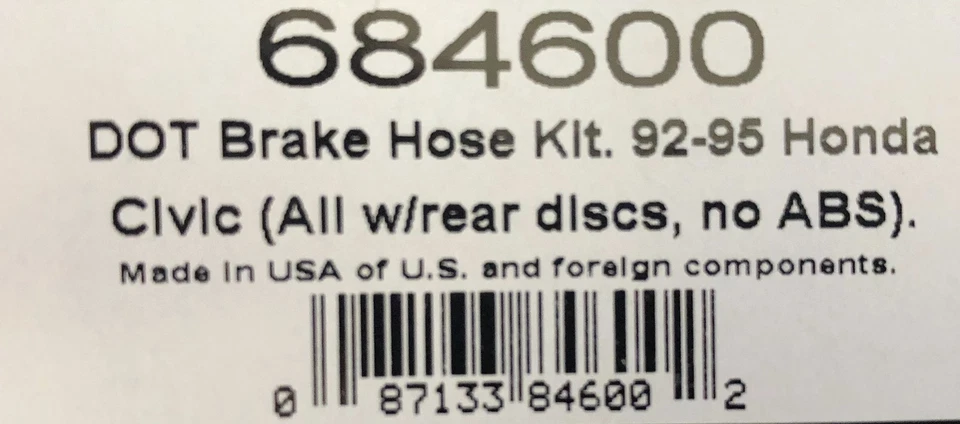 Russell 684600 Stainless Brake Hose Line Kit Honda Civic 1992-1995 No ABS - Image 2 of 2