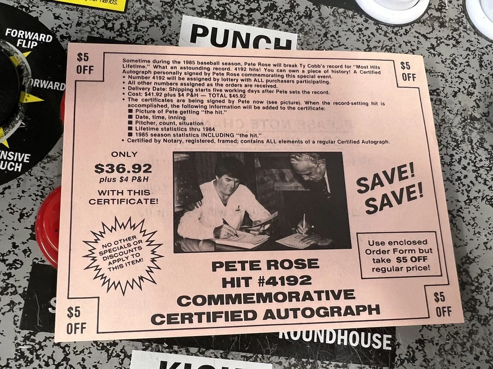 Pete Rose Lote de 10: Placa Gartlan, Barra Energética, Tarjeta Parlante, Anuncios Aleatorios y Más Foto 4 de 4