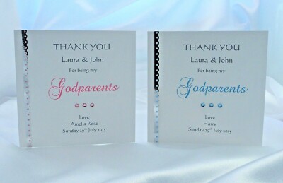 Personalised Thank you Godparents/Godmother/Godfather Pink/Blue Handmade