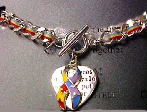 Autism Awareness Bracelet Color Puzzle Ribbon Heart Link Toggle New - Picture 3 of 3