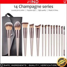 14pcs Champagne Makeup Brush Set Kit Pouch Bag Brushes Cosmetic Eyebrow Shadow