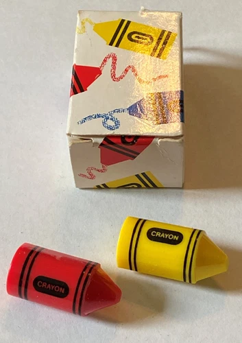 IOB 2 Vintage Avon Plastic Crayon Pins Red & Yellow