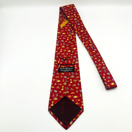 Salvatore Ferragamo Red Headwear/Flower Silk Tie Made In Italy - Picture 4 of 11