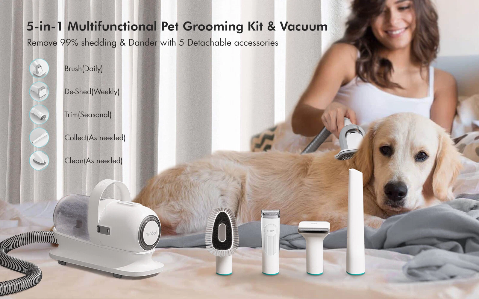 Pet Grooming Kit Pet Hair Cleaner Tools with Vacuum Accessories 5 In 1