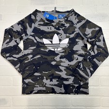 Adidas Sweatshirt Youth XL Gray Camo Trefoil Logo Boys Sweater Kids Rare Read