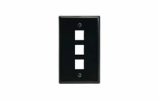 3 Port Hole Keystone Snap-In Insert Jack HDMI RJ45 1-Gang Wall Plate Black