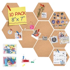 Cork Bulletin Board Hexagon 10 Pack Corkboard Tiles for Wall Decorative Display 