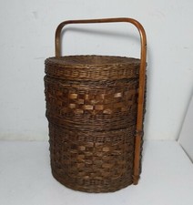 Vintage 2-Tier Chinese Asian Wedding Basket Woven Wicker Rattan Bamboo/Cane
