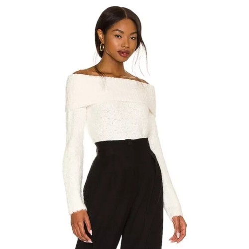 Cinq a Sept Leya Ivory Cream Alpaca Wool Off Shoulder Sweater NWT sz Medium