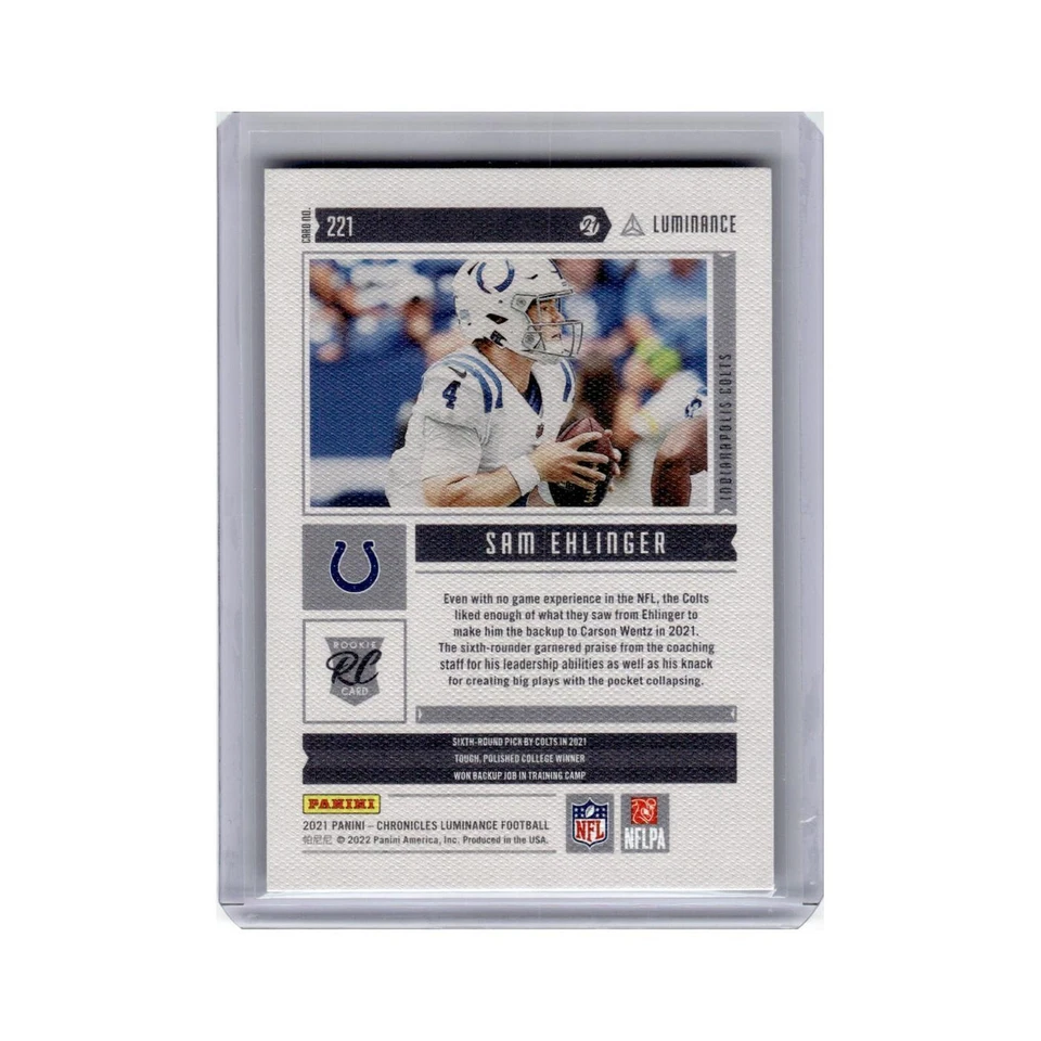 Sam Ehlinger Rookie 2021 Panini Chronicles Luminance #221 Indianapolis Colts NM - Image 2 of 3