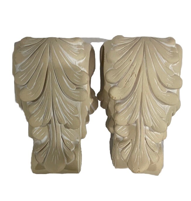 2 Ornate Curtain Rod Holders Corbel Drapery Scarf Leaf Sconces Off