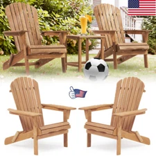 Set of 2 Outdoor Wooden Adirondack Chair Patio Lounge Chair w/ Armrest Natural