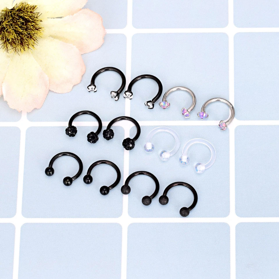 Anillo de nariz de acero inoxidable 6-18 piezas 16G anillo de herradura piercing corporal joyería espiral Foto 3 de 4