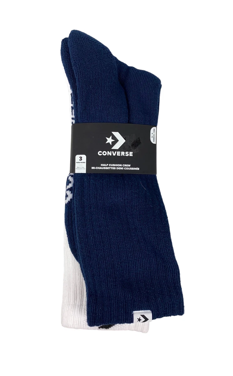 NEW Converse Half Cushion Crew 3 Pack Socks Blue White Green Mens Size 6-12