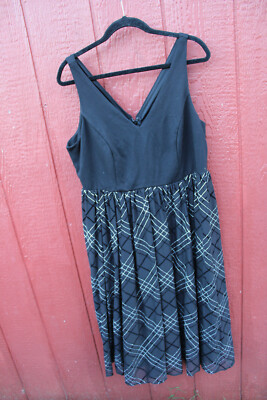 torrid evening dresses Black ponte and mesh silver plaid Midi / Party Dress Size 14 V neck Train length:Sweep train - just a hint of a train tulle overskirt black dress Dress Shoe Penny Loafer Inspired by the romance