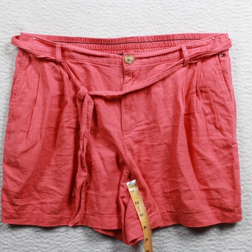 Tommy Hilfiger Women's Linen Blend Paperbag Shorts Size M Coral Pink - Picture 7 of 12