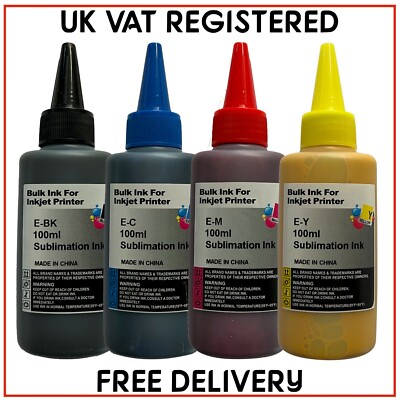 Sublimationstinte für Epson Drucker (4er Set, 100ml Flaschen) Non-OEM