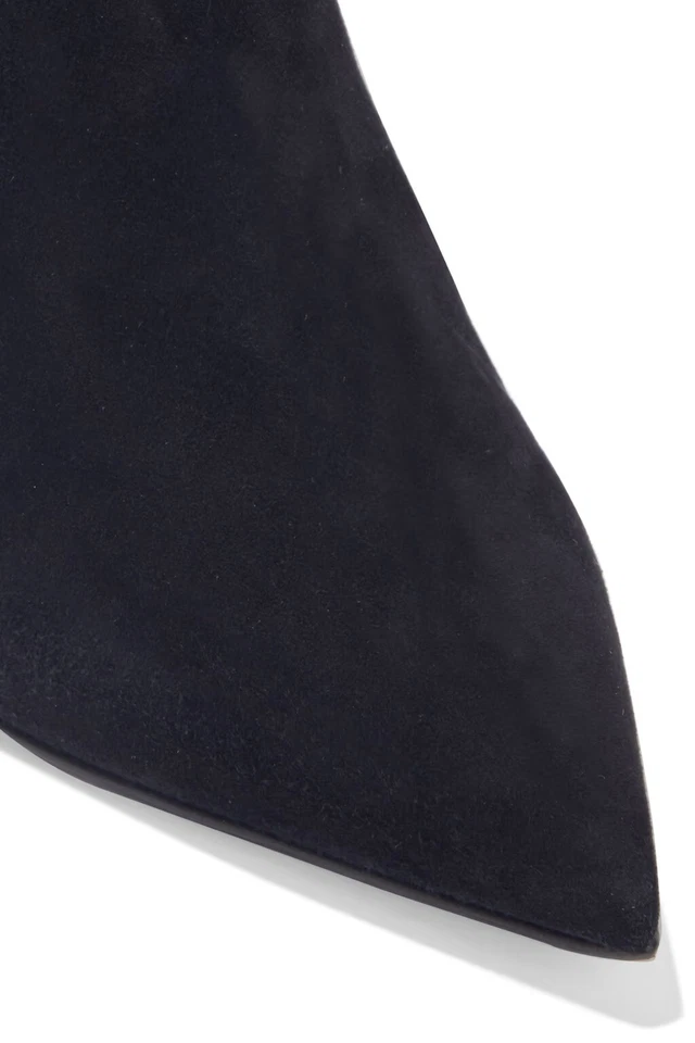 Sergio Rossi Black Suede Ankle Bootie Crystal Embellished 75 Block Heel Zip 5 35 - Image 4 of 4