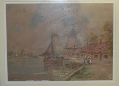 Arthur Wilkinson (1860-1930) Original Aquarell Gemälde ''Holländische Szene'' (2)