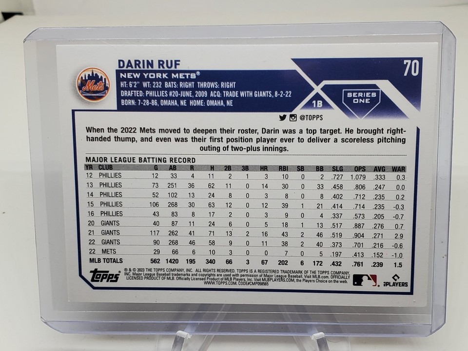 2023 Topps Royal Blue Darin Ruf #70 New York Mets | eBay