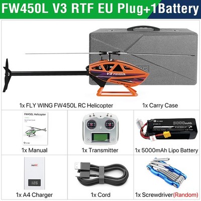 FlyWing FW450L V3 RC Helicopter 10CH GPS ACE Flight Controller 1 Battery Orange