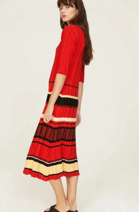 Vestido recto suéter midi cupé tejido a rayas rojas Proenza Schouler para mujer talla M Foto 2 de 4
