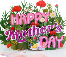 3D Pop up Mothers Day Card - Handmade Red Carnations  Daisies Flower Greeting C