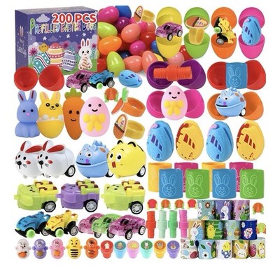 200pcs Bulk Prefilled Easter Eggs with Toys, Filled Easter Eggs for Kids