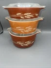 Vintage 3 Piece PYREX Autumn Harvest/Wheat Small Casserole Set 471-B 472-B 473-B