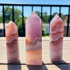 Natural Amethyst Lace Agate Healing Crystal Tower Point Obelisk Home Decor Gift
