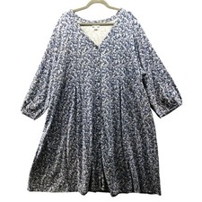 J. Jill Floral Button Front Dress Womens 4X Blue Floral Balloon Sleeve Knit