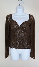 Womens XL Brown Sheer Paisley Corset Whimsigoth Lace Top Dark Romantic Gothic