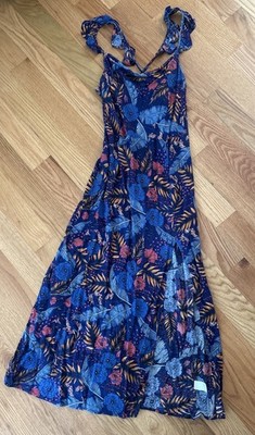 XIX Palms Medium Sleeveless Spaghetti Strap Maxi Sundress Blue Floral Pupukea